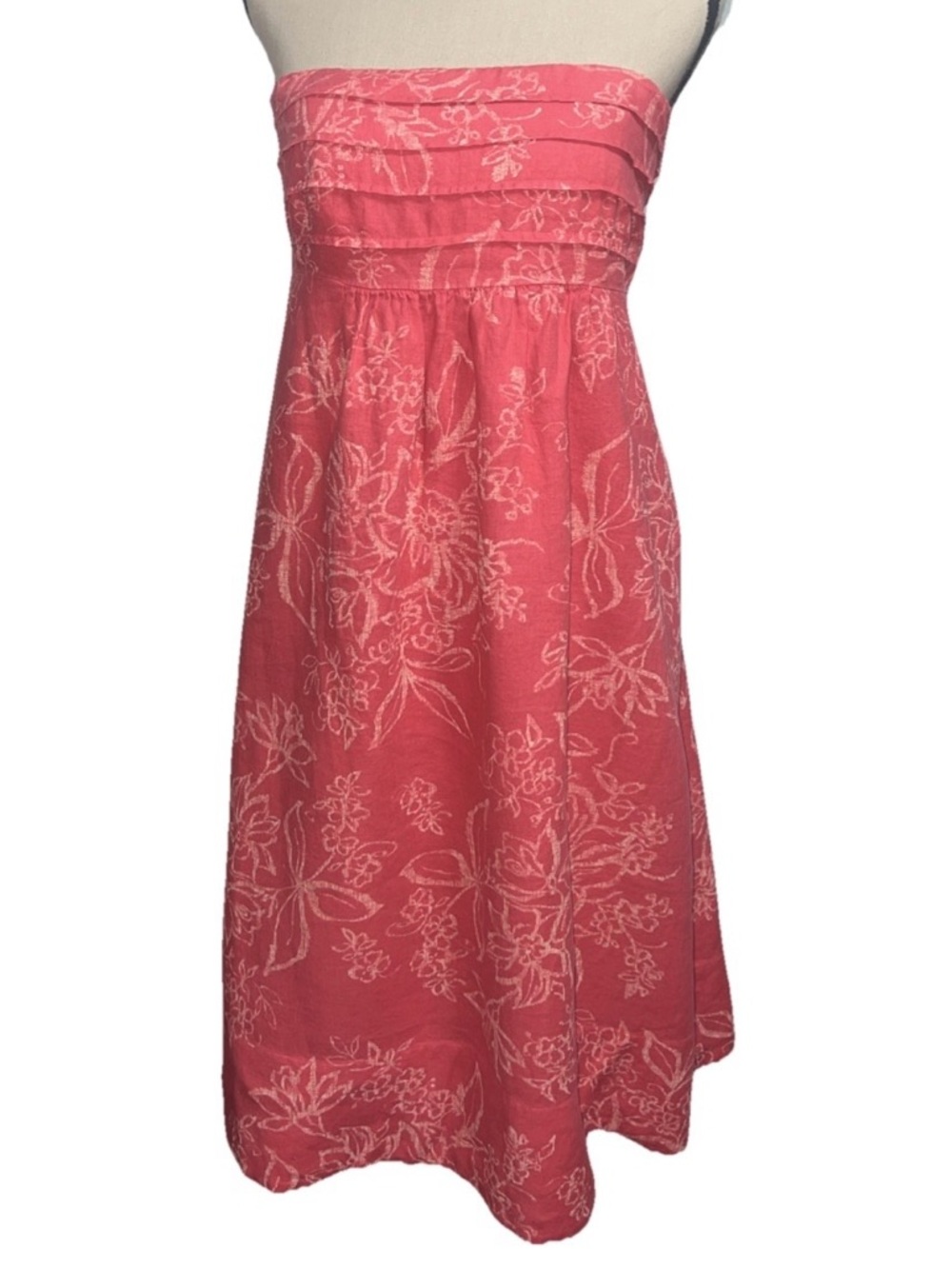 Banana Republic Coral Pink Floral Linen Strapless Sundress - Picture 2 of 5